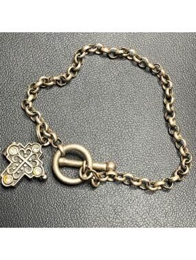 8790 Sterling 925 IBB Chain Bracelet Cross Charm Prayer Gothic Locket 7" 9.6gra